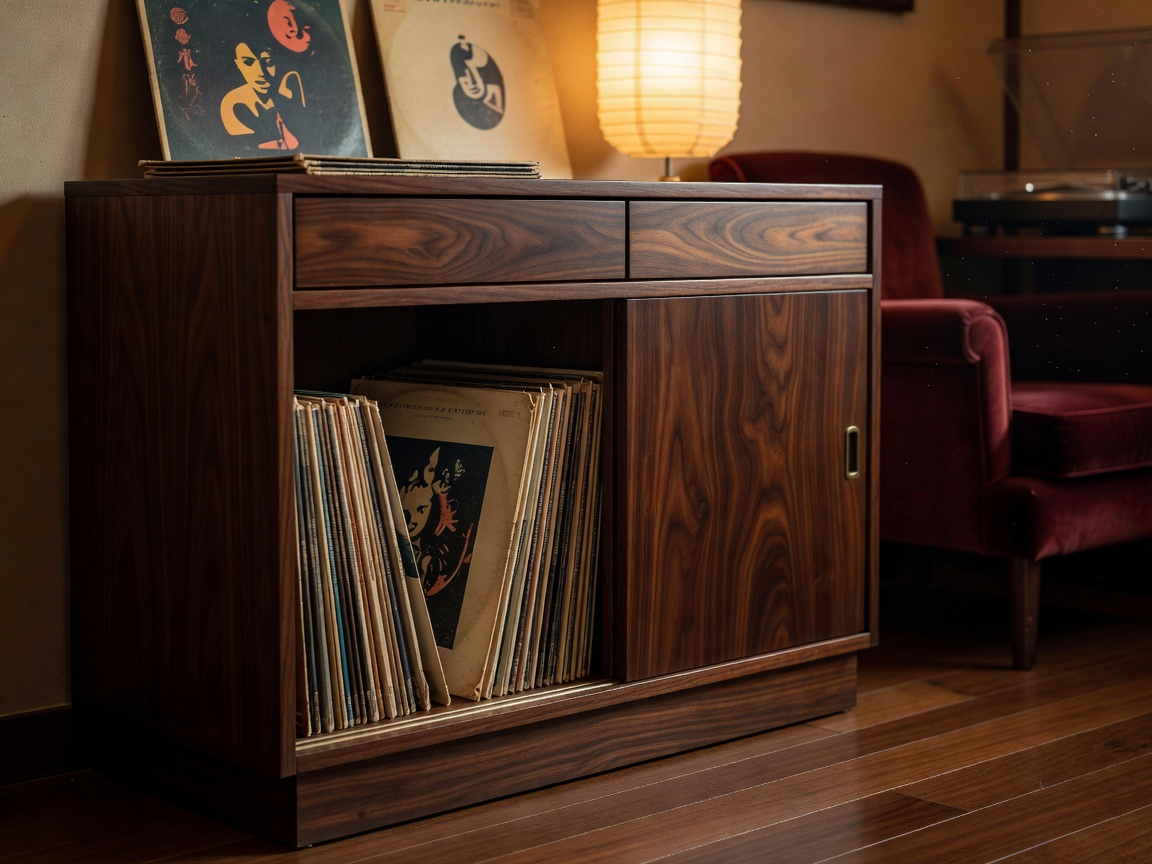 Japanese style listening bar cabinet with vintage vinyl records at Bar Lion Tokyo