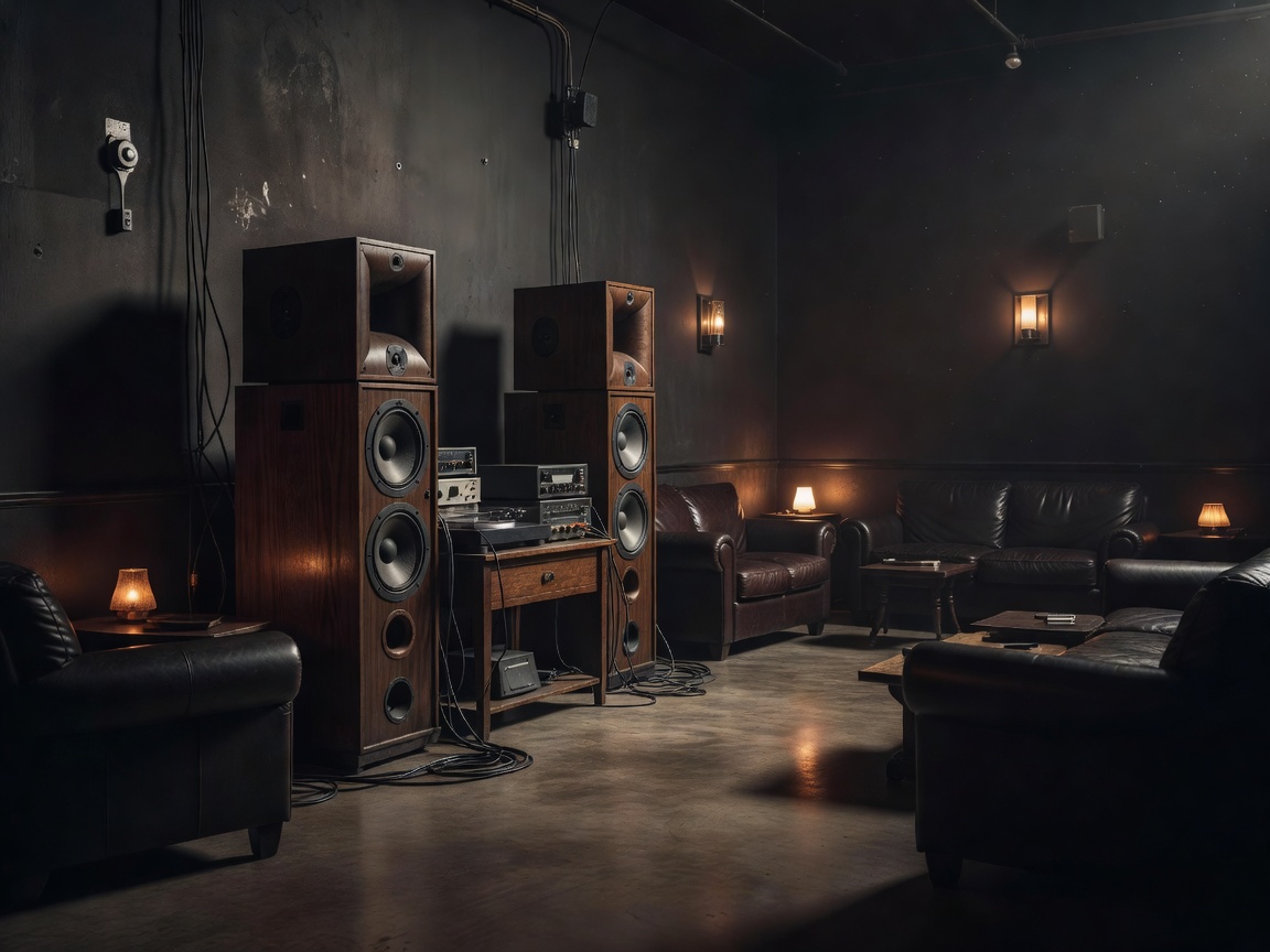 Shirley's Listening Bar moody interior and speaker system